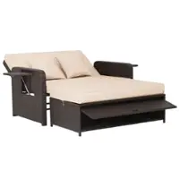 Costway Patio Rattan Loveseat Set Daybed Lounge Storage Ottoman Side Tables Adjust - Beige - Front_Zoom
