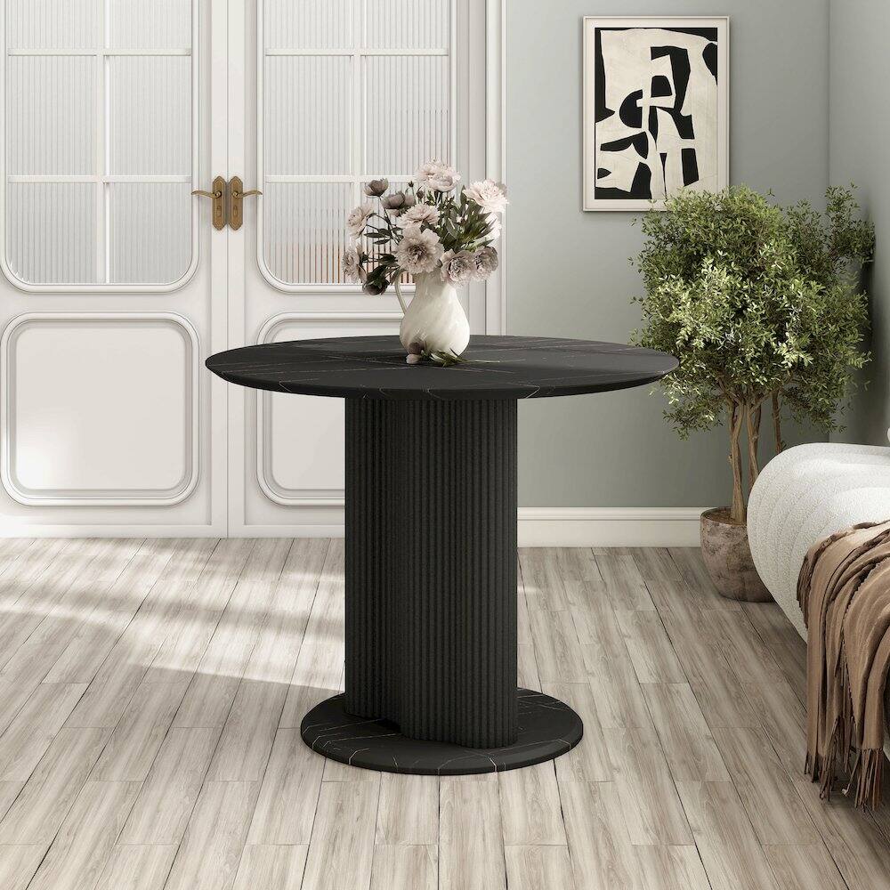 Alt View 4. Furniture of America - Elara Iron Base Pedestal Round Dining Table - Black.