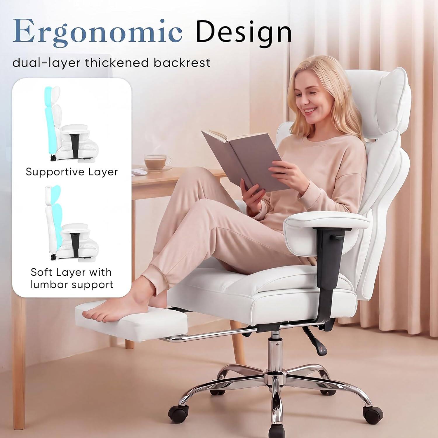Ergonomic Design dual-layer thickened backrest Supportive Layer Soft Layer with lumbar support