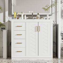 Loheer - 36 inch bathroom vanity with sink Solid Wood Frame - White