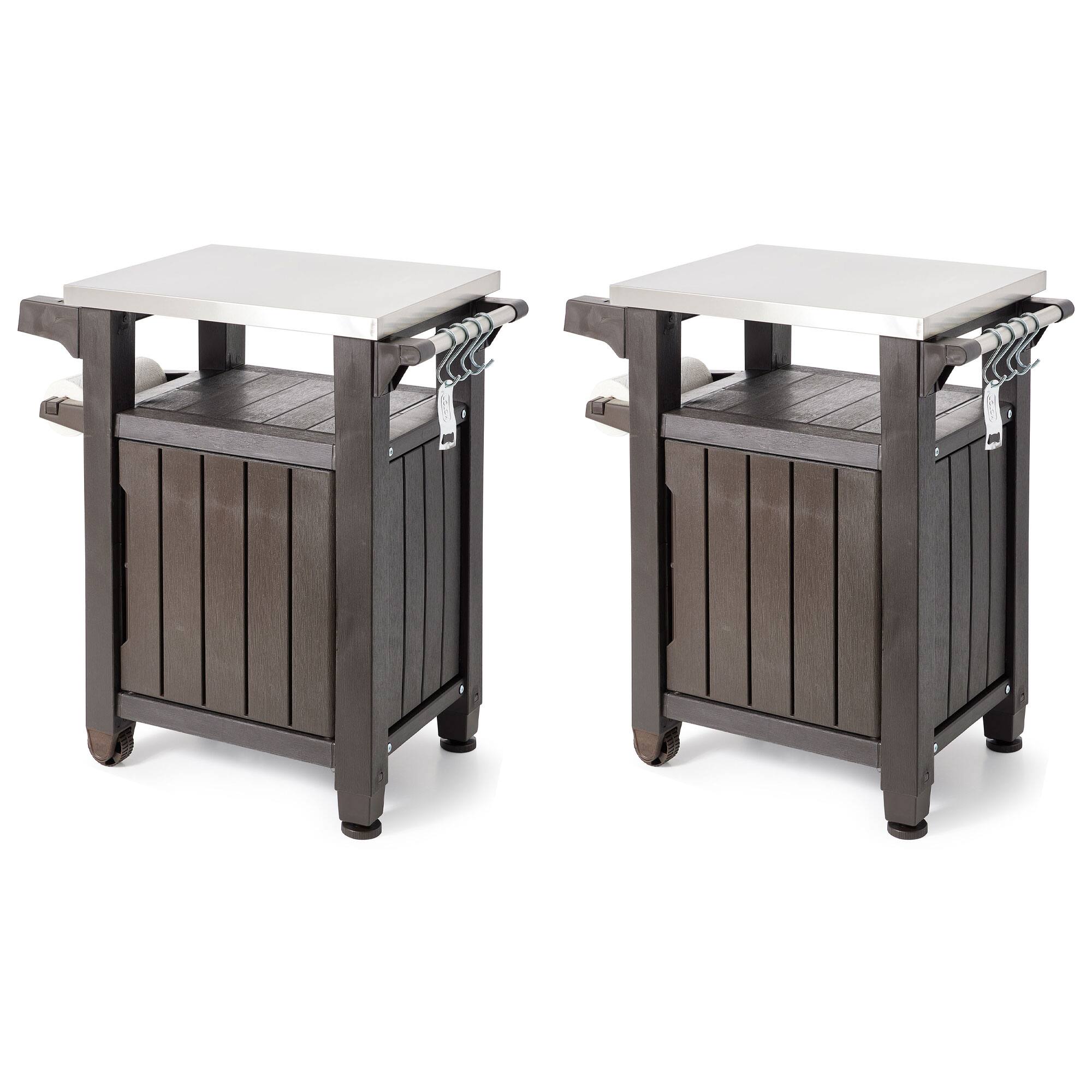 Keter - Unity 40 Gallon Stainless Steel Top Storage Grilling Bar Cart (Set of 2) - Brown