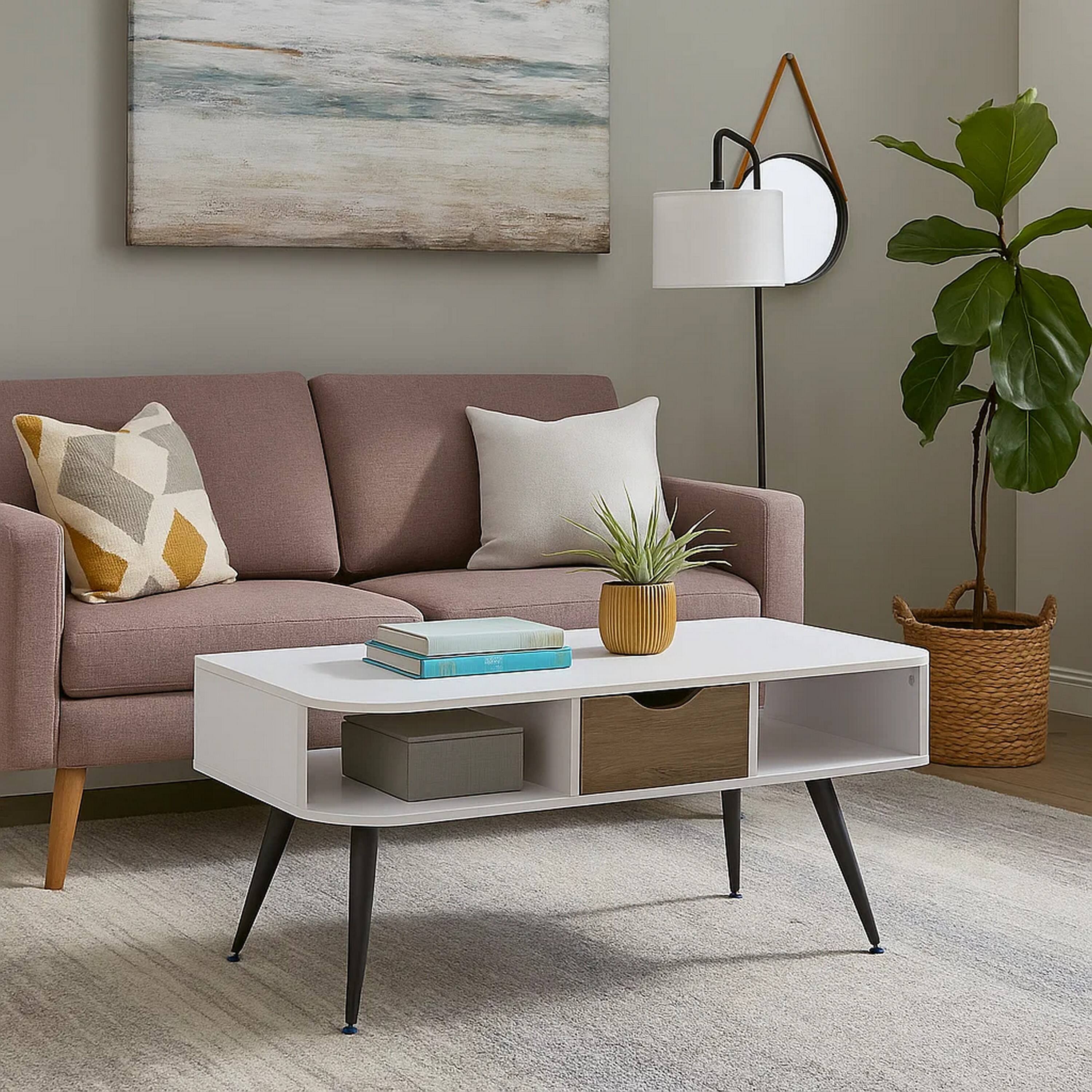 Alt View 5. Manhattan Lane - Coffee Table with Melamine Paper Veneer Top and 1 Drawer - White.