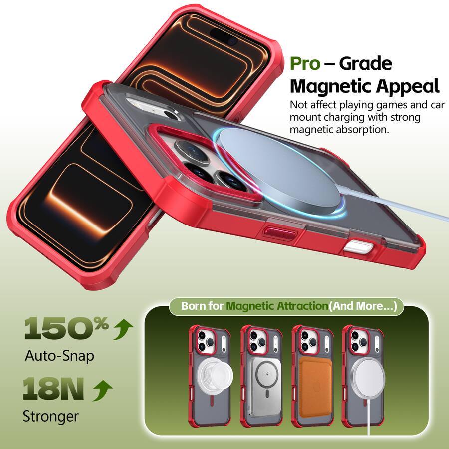 Matte Red Magnets UUCOVER Magnetic Matte Case for Apple iPhone 17 Pro, Compatible with ...