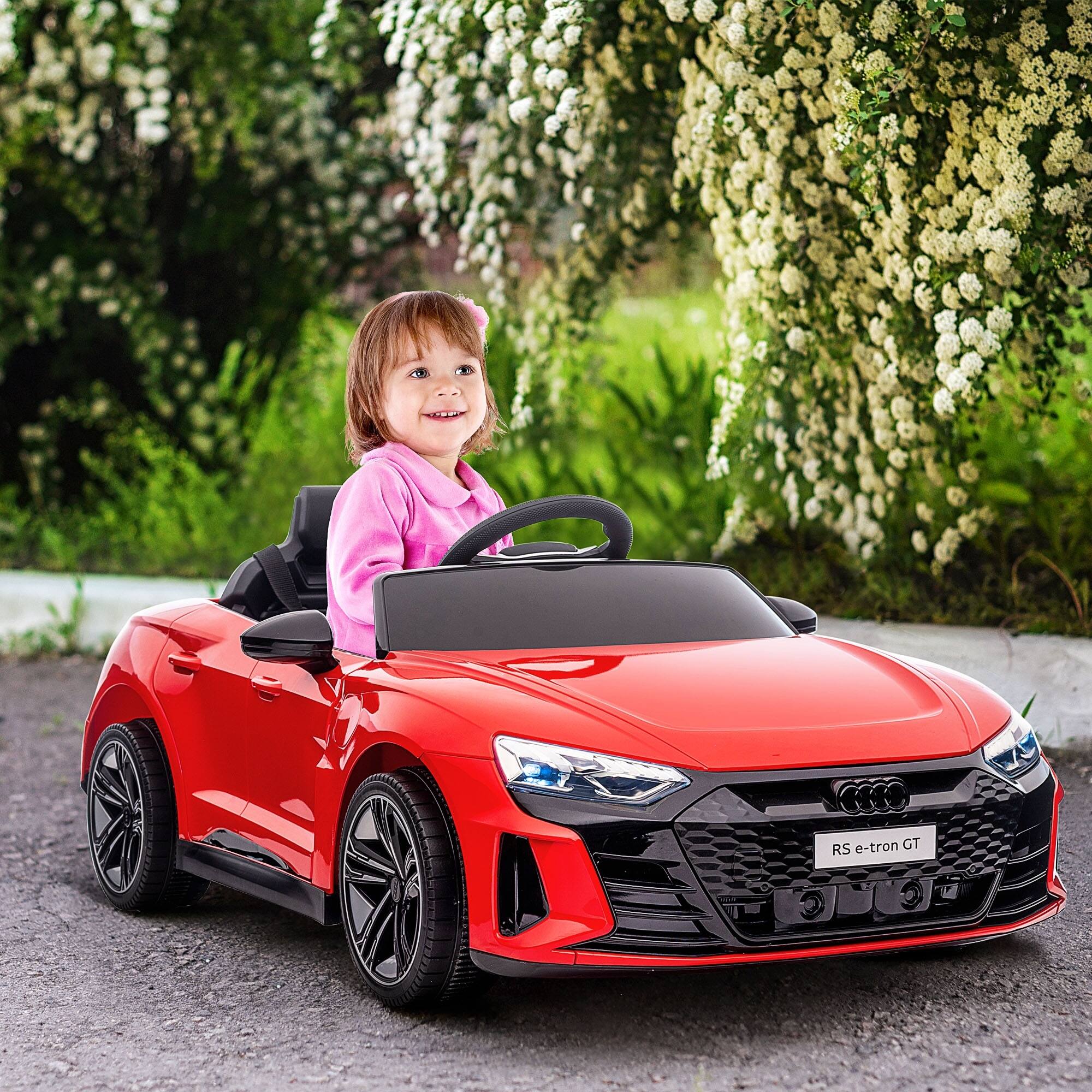 Angle. Aosom - Kids Ride on Car, 12V Licensed Audi RS E-tron GT 3.1 MPH Electric Car with Remote, 4 Wheels, Suspension, Horn, Music.