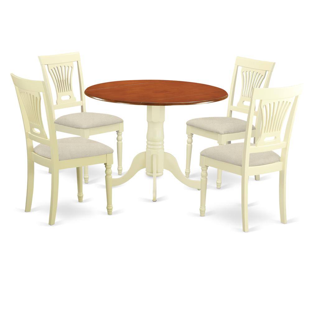 Back. East West Furniture - DLPL5-BMK-C 5 PC Kitchen Table set-Dining Table and 4 Wooden Kitchen Chairs in Buttermilk and Cherry - Buttermilk & Cherry.
