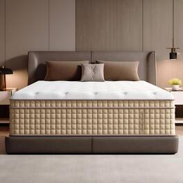 Ecooso - 12" Queen Hybrid Mattress, Firm, 7-Zone Support, Extra Lumbar & Shoulder Support, Bed in a Box - Beige+White