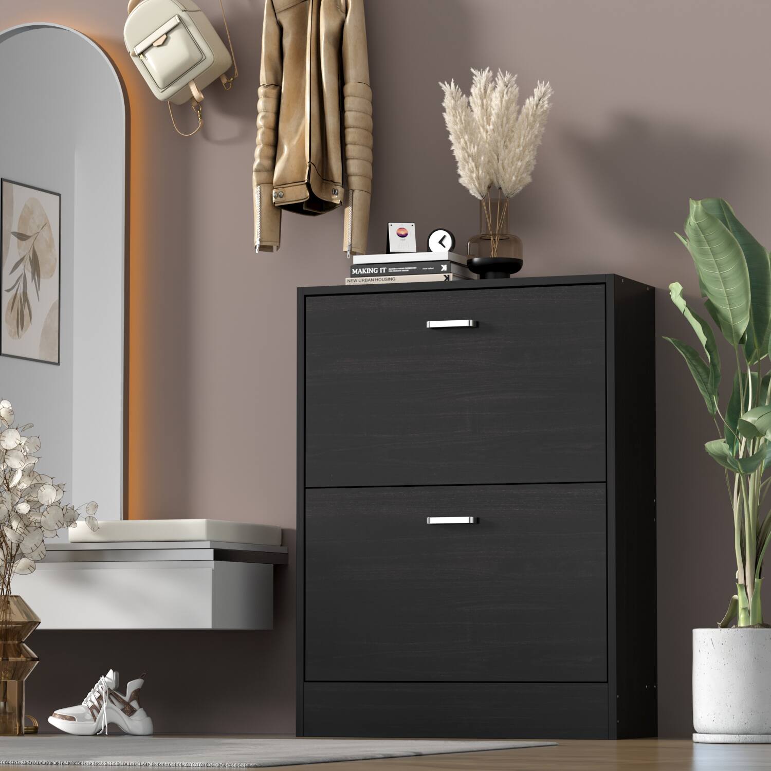 Famapy Flip Down Shoe Cabinet Space Saving, Multi Layer