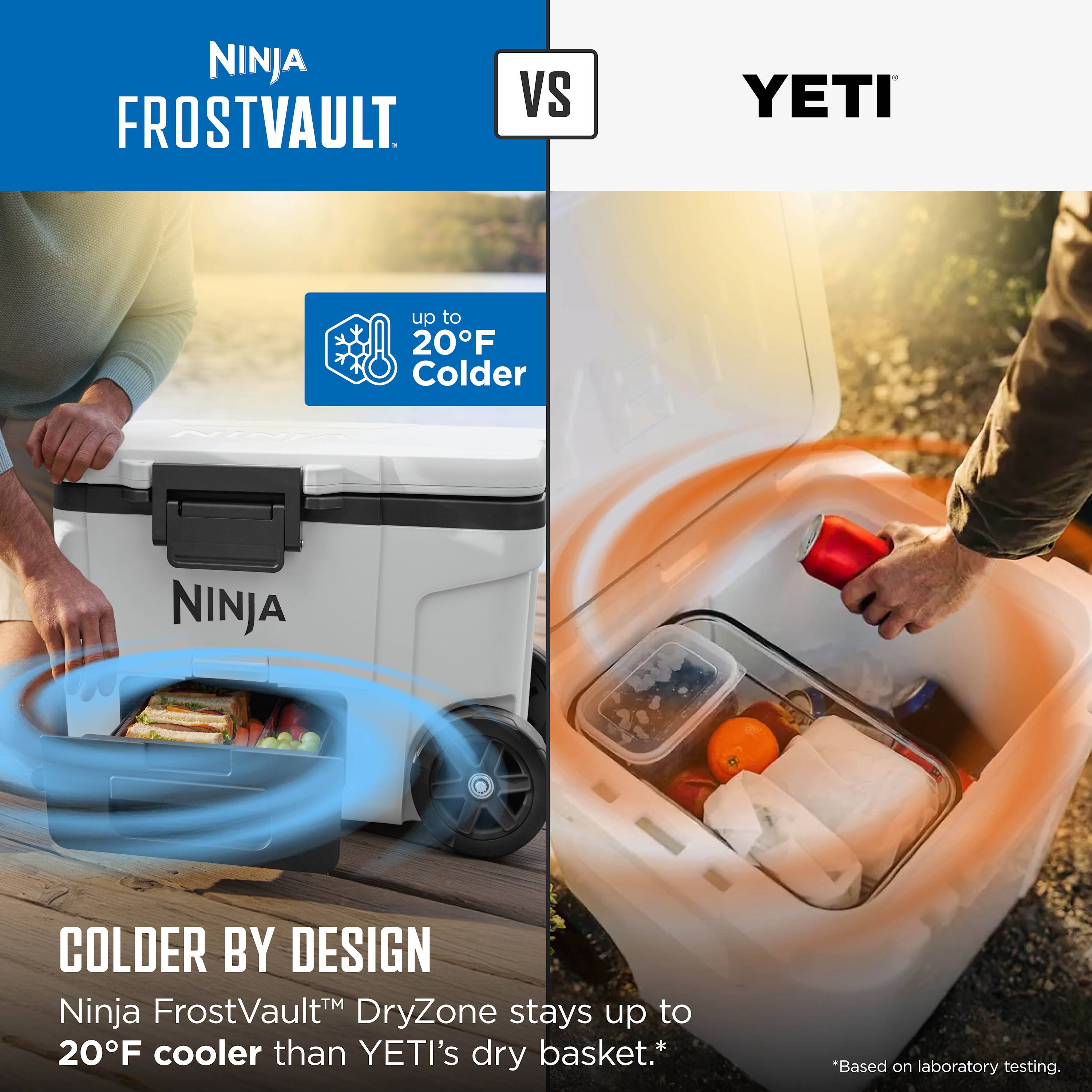 NINJA FROSTVAULT vs YETI

up to 20°F Colder

COLDER BY DESIGN

Ninja FrostVault™ DryZone stays up to 20°F cooler than YETI's dry basket.*

*Based on laboratory testing.