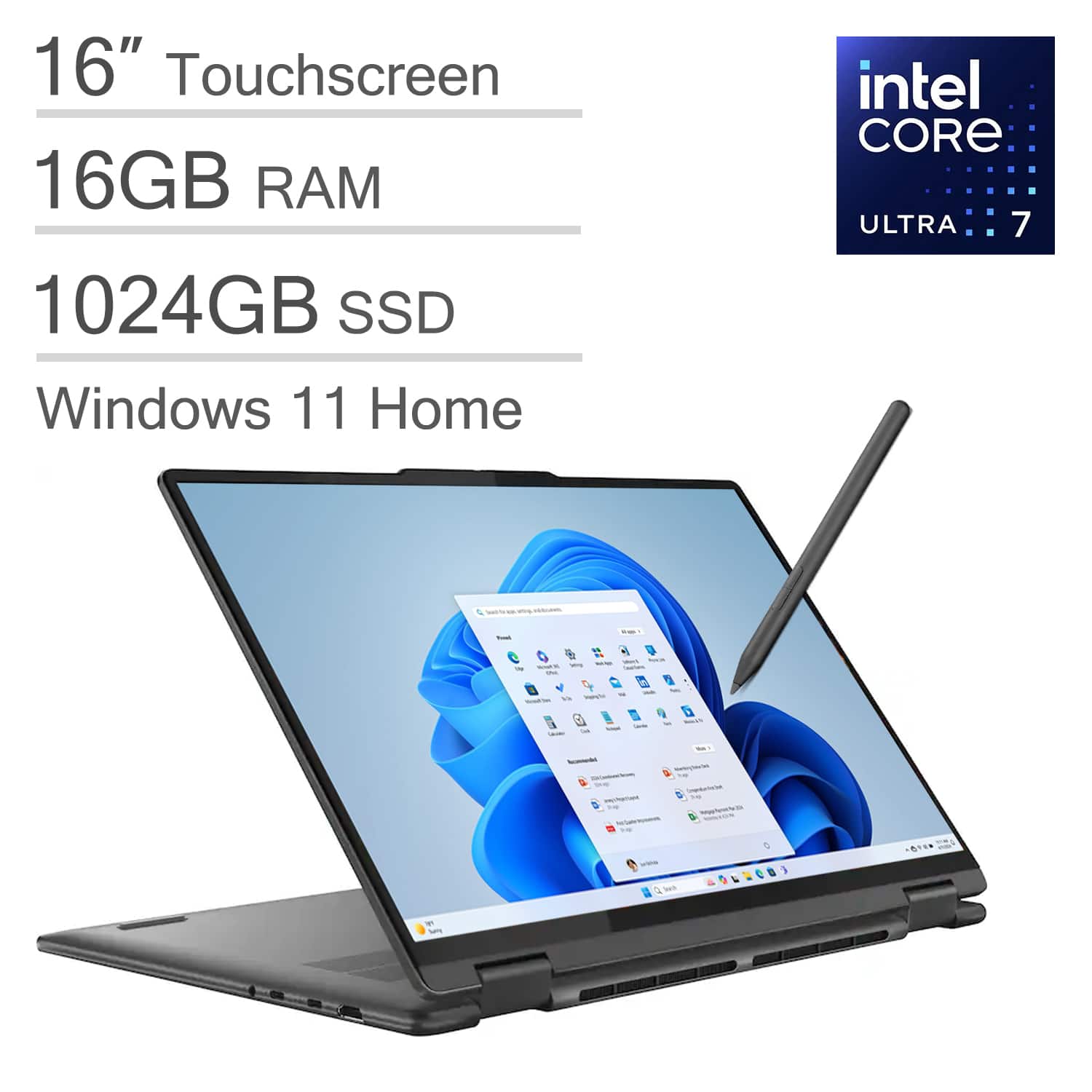 Lenovo - Yoga 7i 2-in-1 16" WUXGA Touchscreen Laptop - Intel Core Ultra 7 155U 2023 - Yoga Pen - 16GB Memory - 1TB SSD - Yoga Pen - Storm Grey