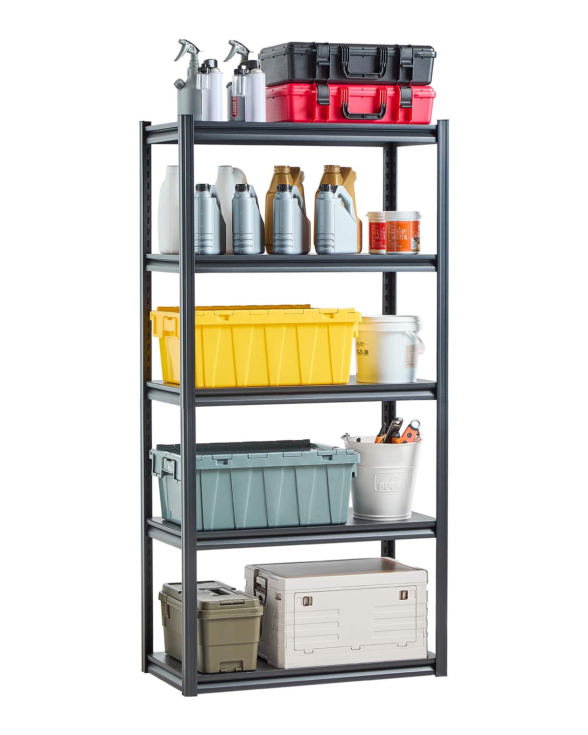 Front. VEVOR - Storage Shelves, 2000 lbs, 5 Tier Garage Storage Shelving, 18" D x 36" W x 72" H Adjustable Metal Shelves - Black.
