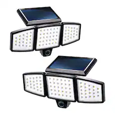 Front. Home Zone Security - 1000 Lumen Triple-Head Outdoor Solar LED Motion-Sensor Security Flood Lights 2 Pack - Black.