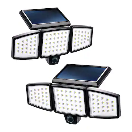 Front. Home Zone Security - 1000 Lumen Triple-Head Outdoor Solar LED Motion-Sensor Security Flood Lights 2 Pack - Black.