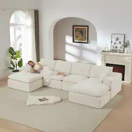 Loheer - Modern Chenille Cloud Sofa Freely Combinable Modular Sectional Couch for Living Room Apartment 138 Inch - White