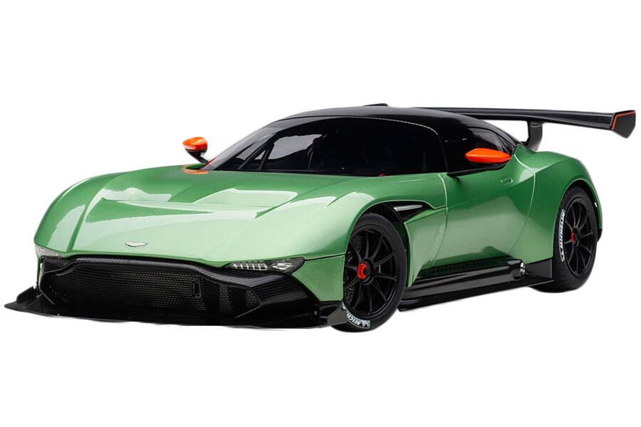 Front. Autoart - Aston Martin Vulcan Apple Tree Green Metallic with Orange Accents and Carbon Top 1/18 Model Car by Autoart.