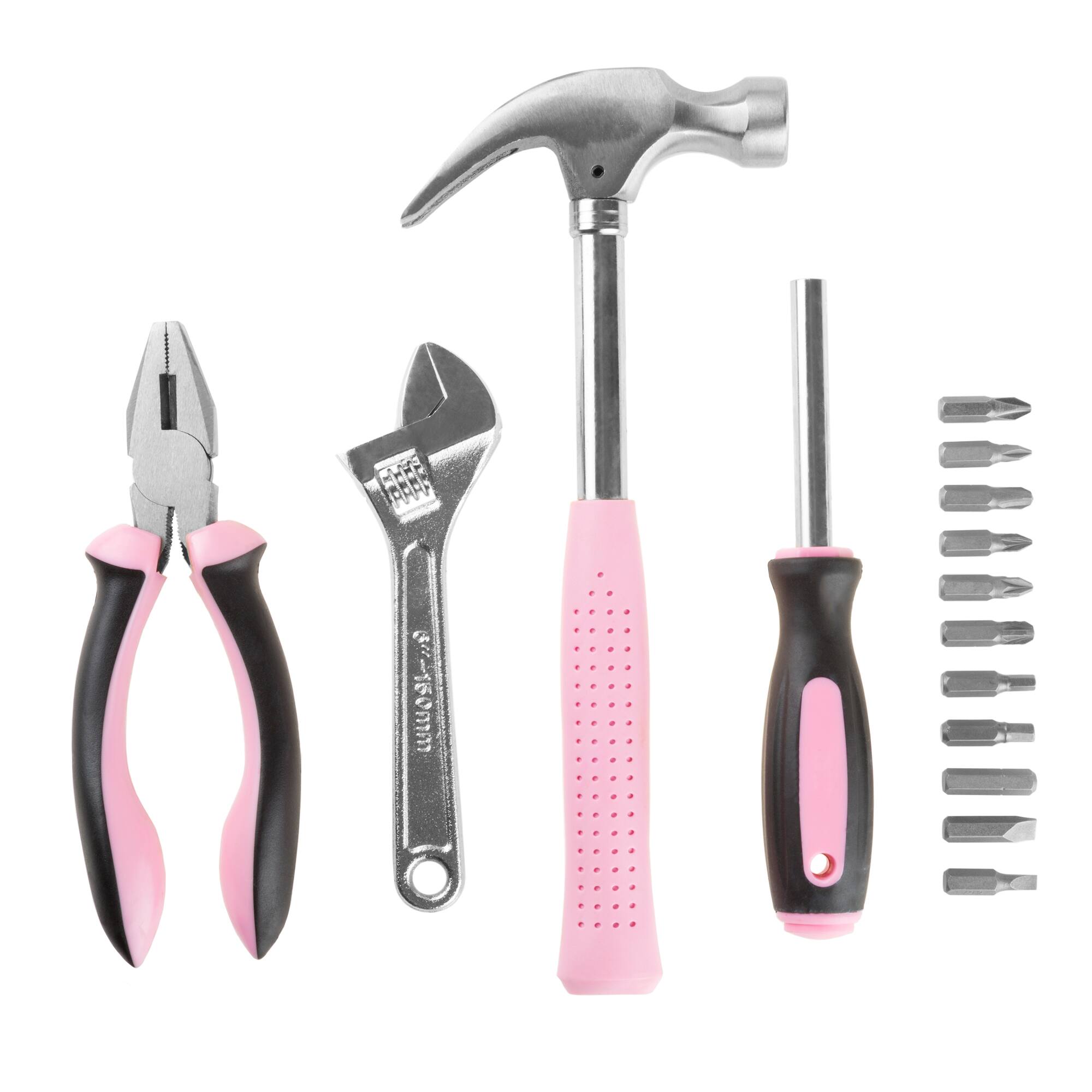 Alt View 1. Stalwart - 15-Piece Household Hand Tool Set with Carry Case Tool Kit with Screwdrivers, Pliers, and Wrenches Great for Home or Car - Pink.