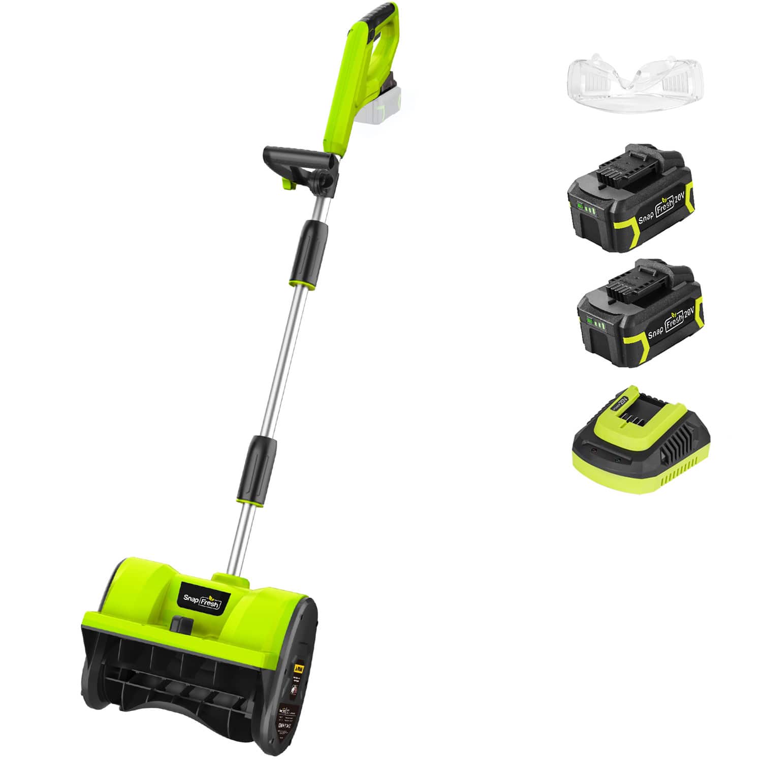 SnapFresh - 20V Cordless Snow Shovel 12" Electric Snow Thrower with Two 4.0Ah Batteries and Fast Charger - Green