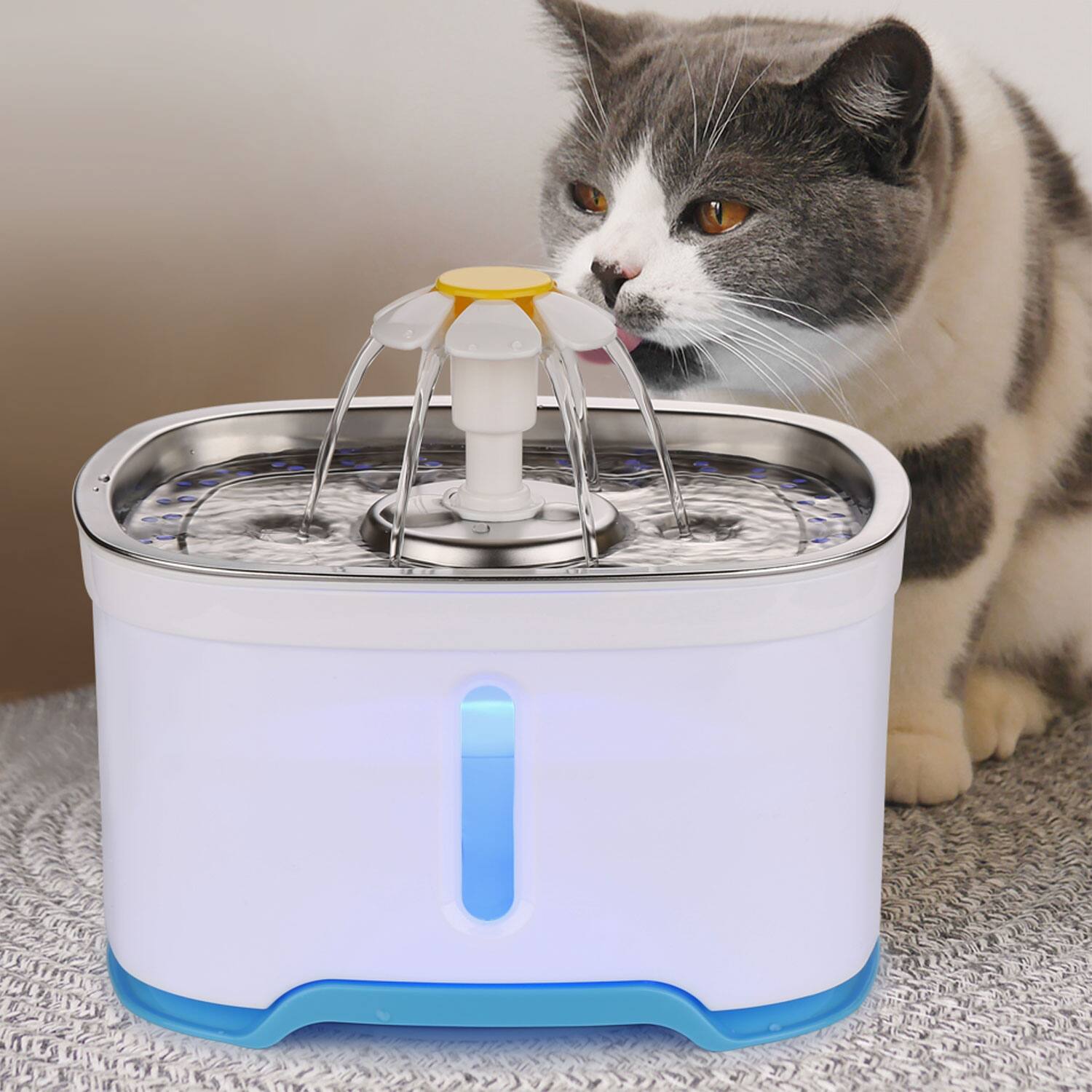 Ownpets - 2.5L Pet Water Dispenser Fountain LED Light Drinking With 2 Spray Heads for Cats - White Blue