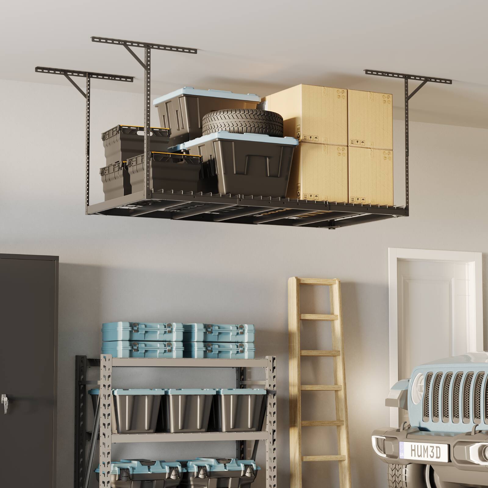 Alt View 9. Fleximounts - Max Series 36 in. W x 72 in. D Heavy Duty Ceiling Mounted Garage Rack - Black.