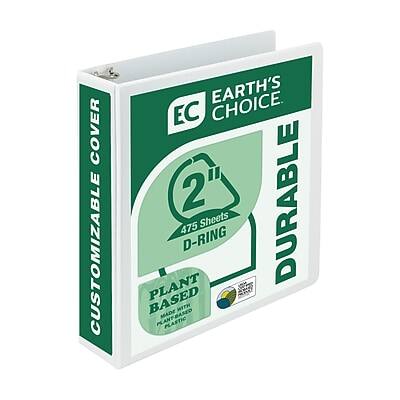 EARTH'S CHOICE  
EC  

CUSTOMIZABLE COVER  

DURABLE  

2" D-RING  

475 Sheets  

PLANT BASED  
MADE WITH PLANT PLASTIC
