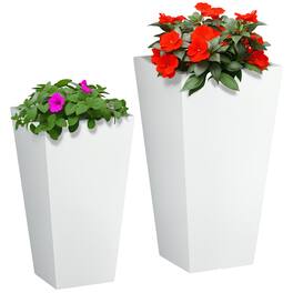 Outsunny - 2-Pack Outdoor Planter Set, Flower Pots with Drainage Holes, Durable & Stackable Plant Pot, 22in & 18in - White