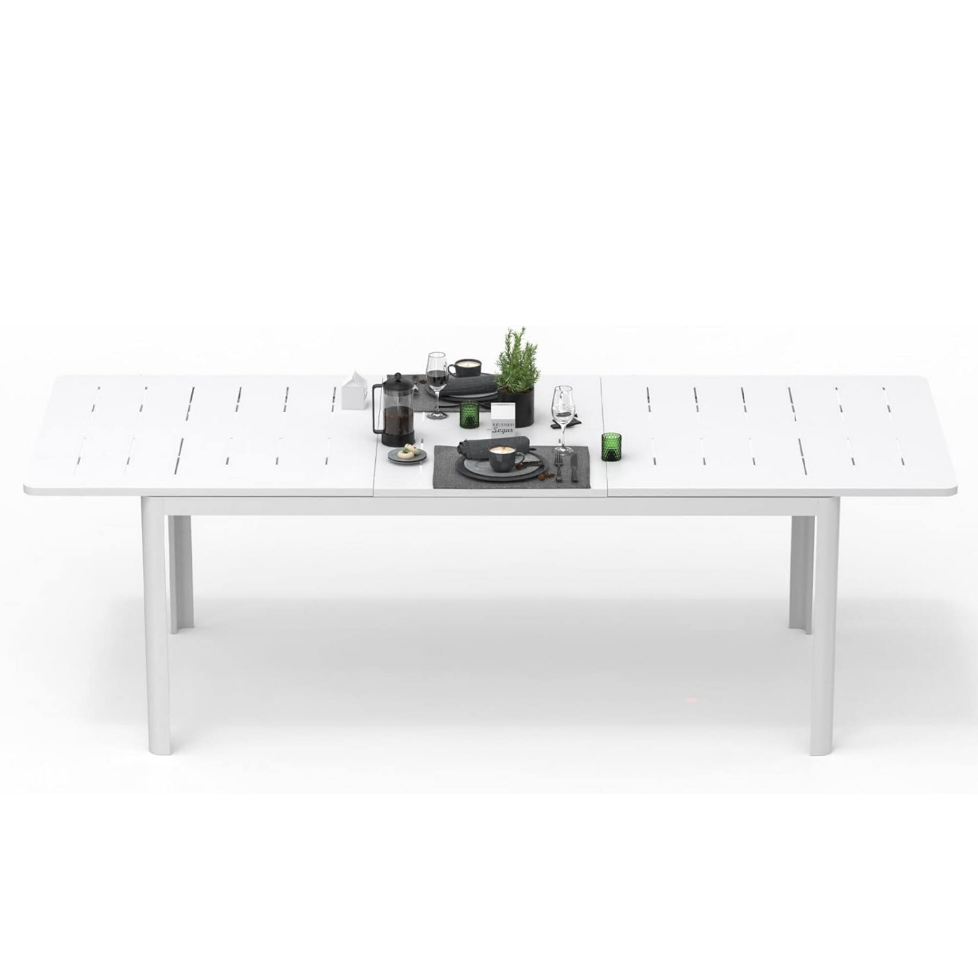 Angle. Mondawe - Patio Aluminum Dining Expandable Table - Ivory White.