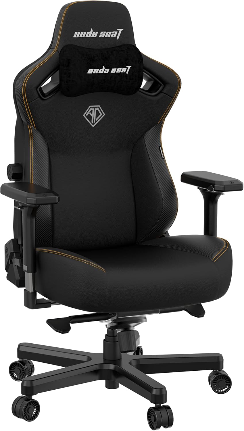 AndaSeat - Kaiser 3 XL Gaming Chair – Ergonomic 4-way Lumbar, 4D Armrests, Magnetic Head Pillow – PVC Leather - Elegant Black