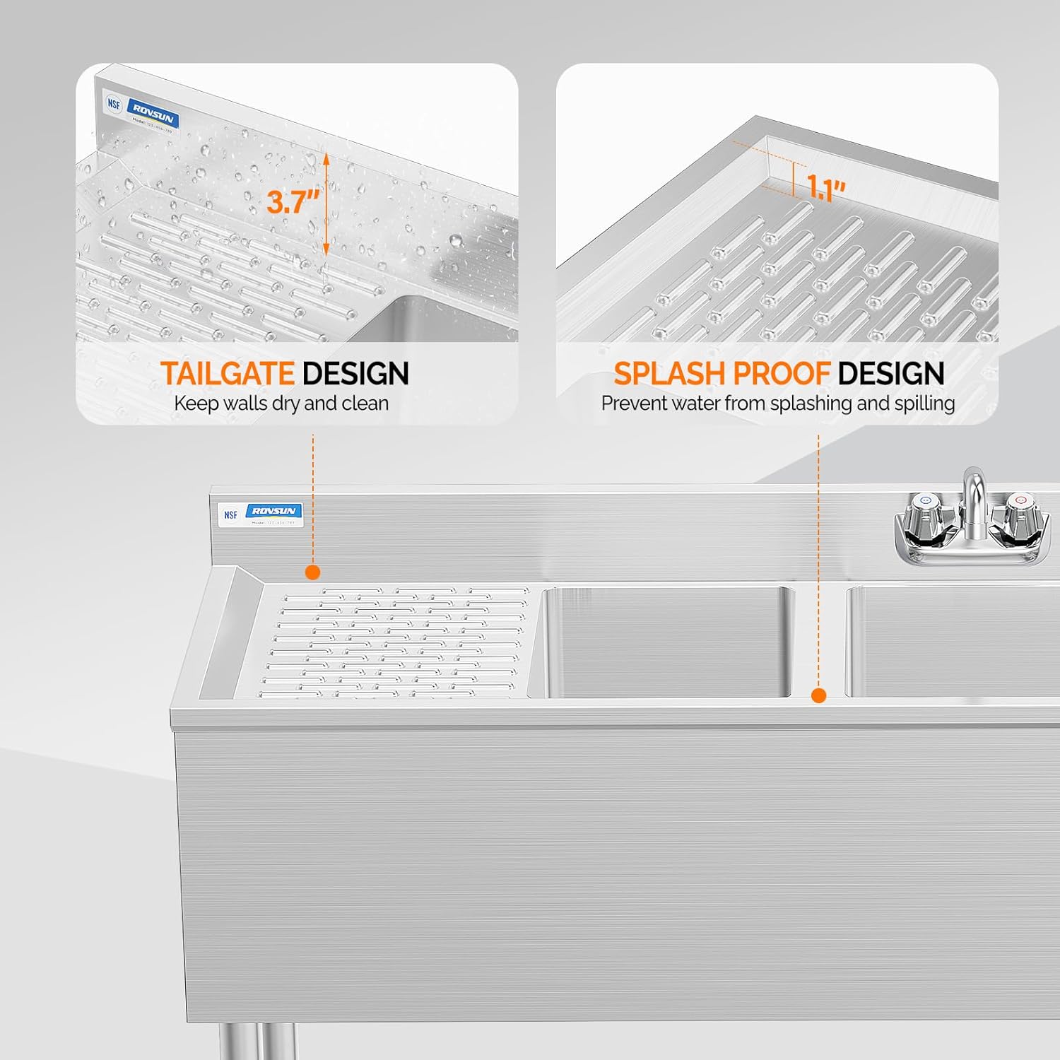 - TAILGATE DESIGN
  - Keep walls dry and clean

- SPLASH PROOF DESIGN
  - Prevent water from splashing and spilling

- 3.7"
- 1.1"