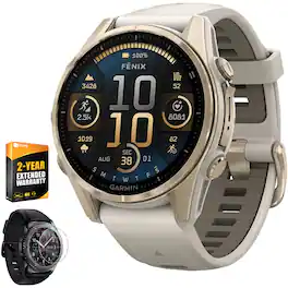 Garmin - Fenix 8 43 mm, AMOLED, Sapphire, Soft Gold + Warranty Bundle - Soft Gold - (2024)