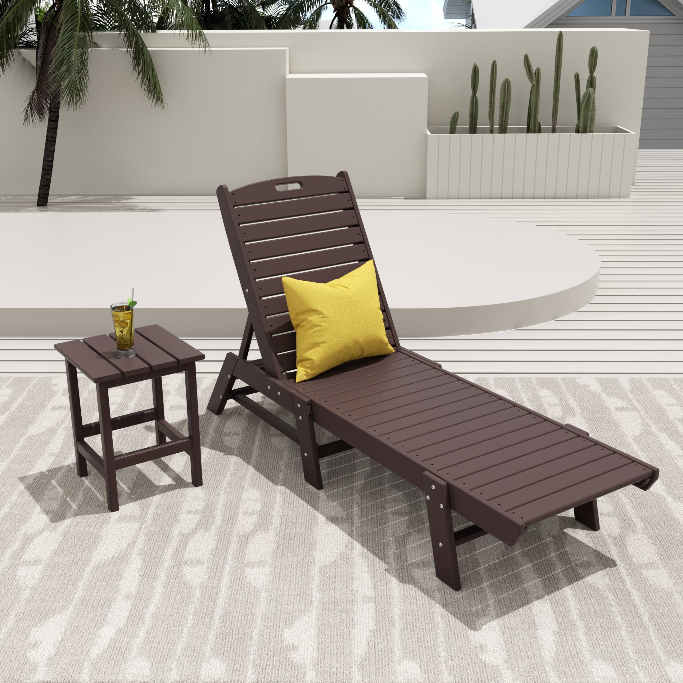 Angle. WestinTrends - WestinTrends Malibu 2-Piece Poly Outdoor Patio Chaise Lounge Chair with Side Table Set - Dark Brown.