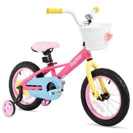 JOYSTAR - Macarons 16" Kids Bike with Training Wheels Basket, Coaster Brake Child's Bike for 4-7 Years Old Boys Girls - Pink