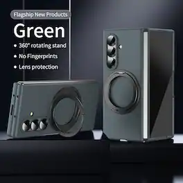 Dteck - Shockproof Case for Samsung Galaxy Z Fold7 with 360 Rotation Stand, Hard PC Protective Cover Built-in Screen Protector - Green