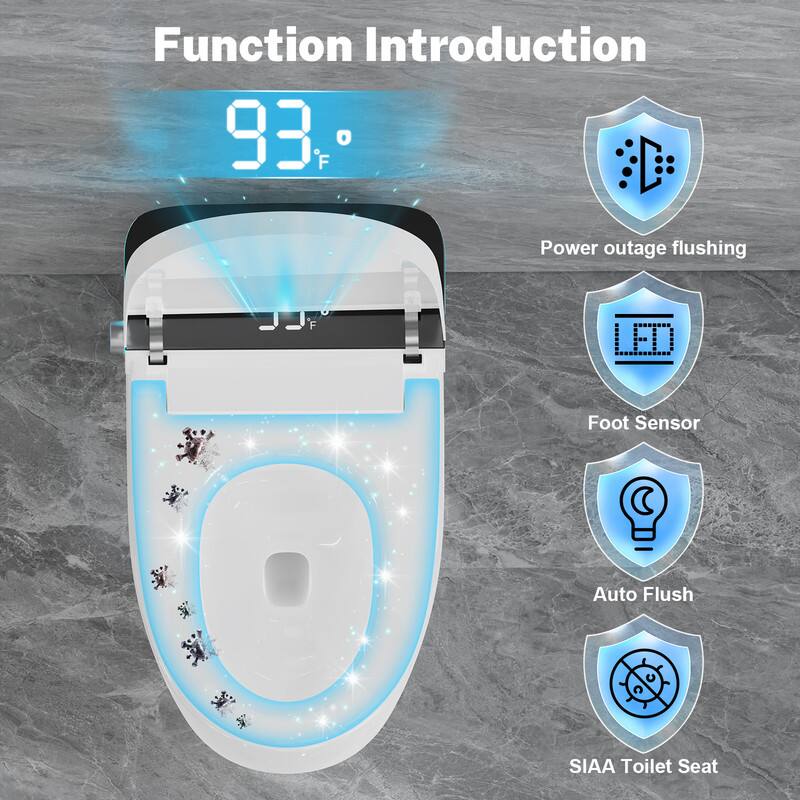 Function Introduction

- 93°F
- Power outage flushing
- Foot Sensor
- Auto Flush
- SIAA Toilet Seat