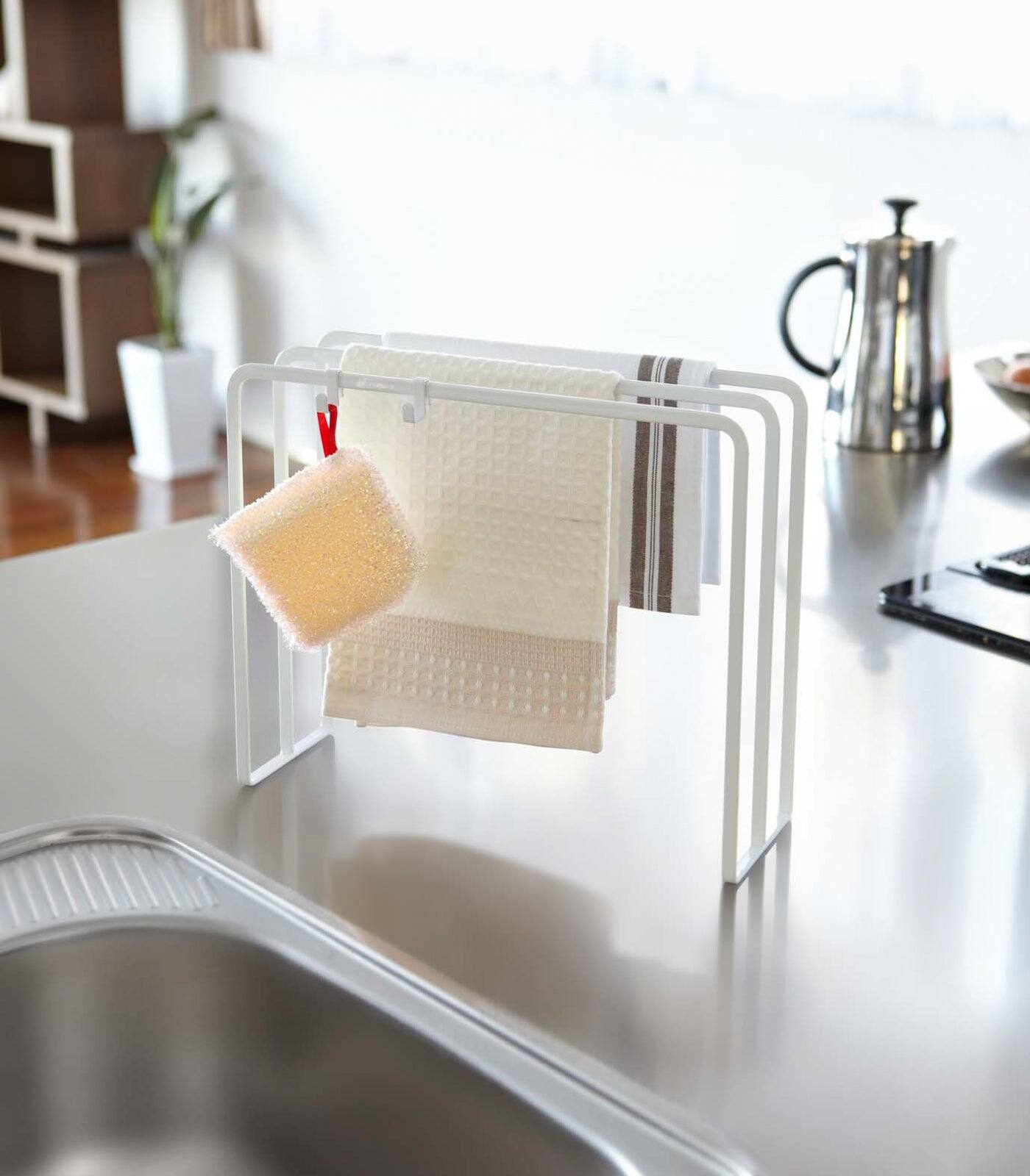 Left. Yamazaki Home - Dish Towel Hanger - Steel - White.