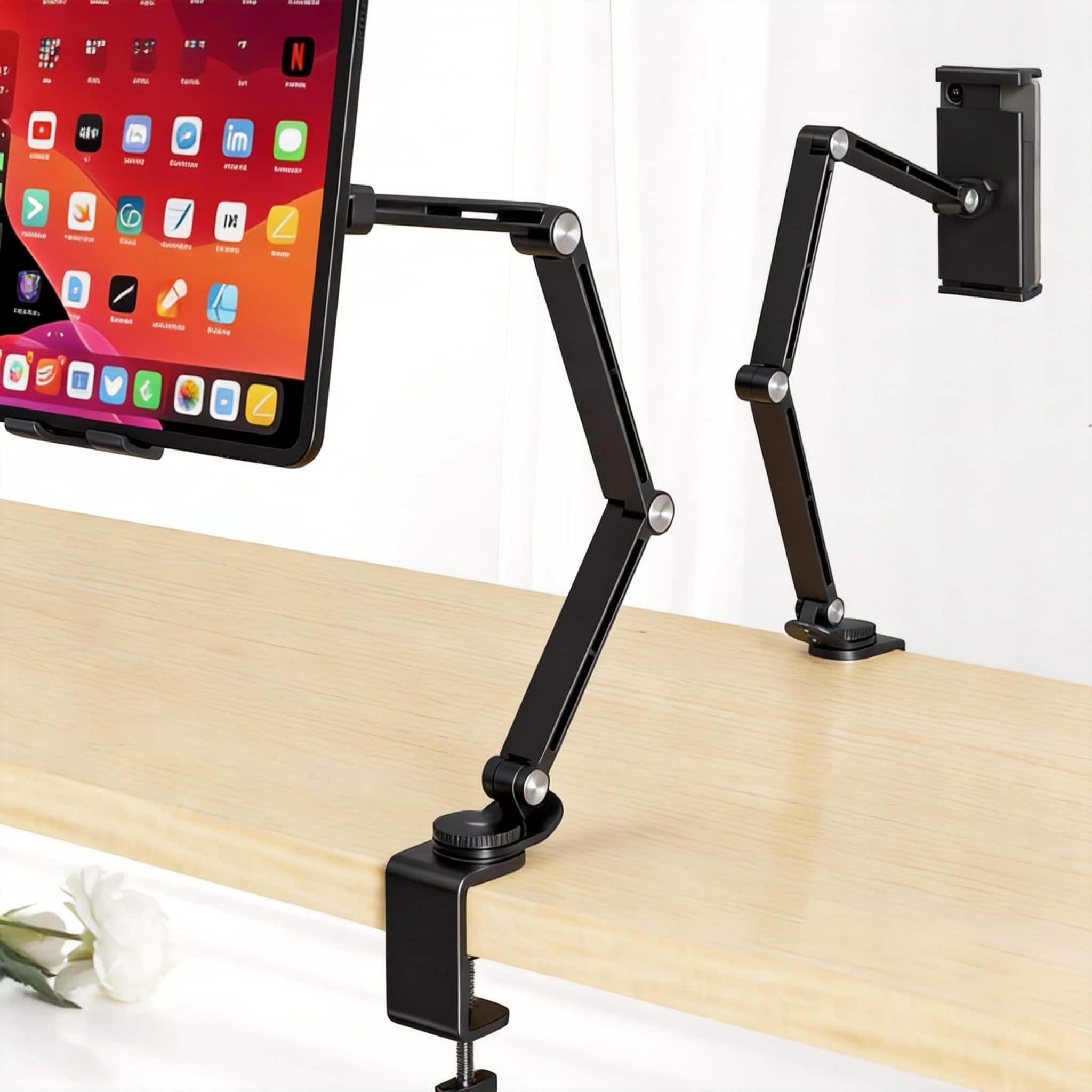 OMOMMD - Tablet Stand Holder Adjustable Foldable Arm Ipad Desk Mount With rotate Base Phone For And Bed Compatible T - Black
