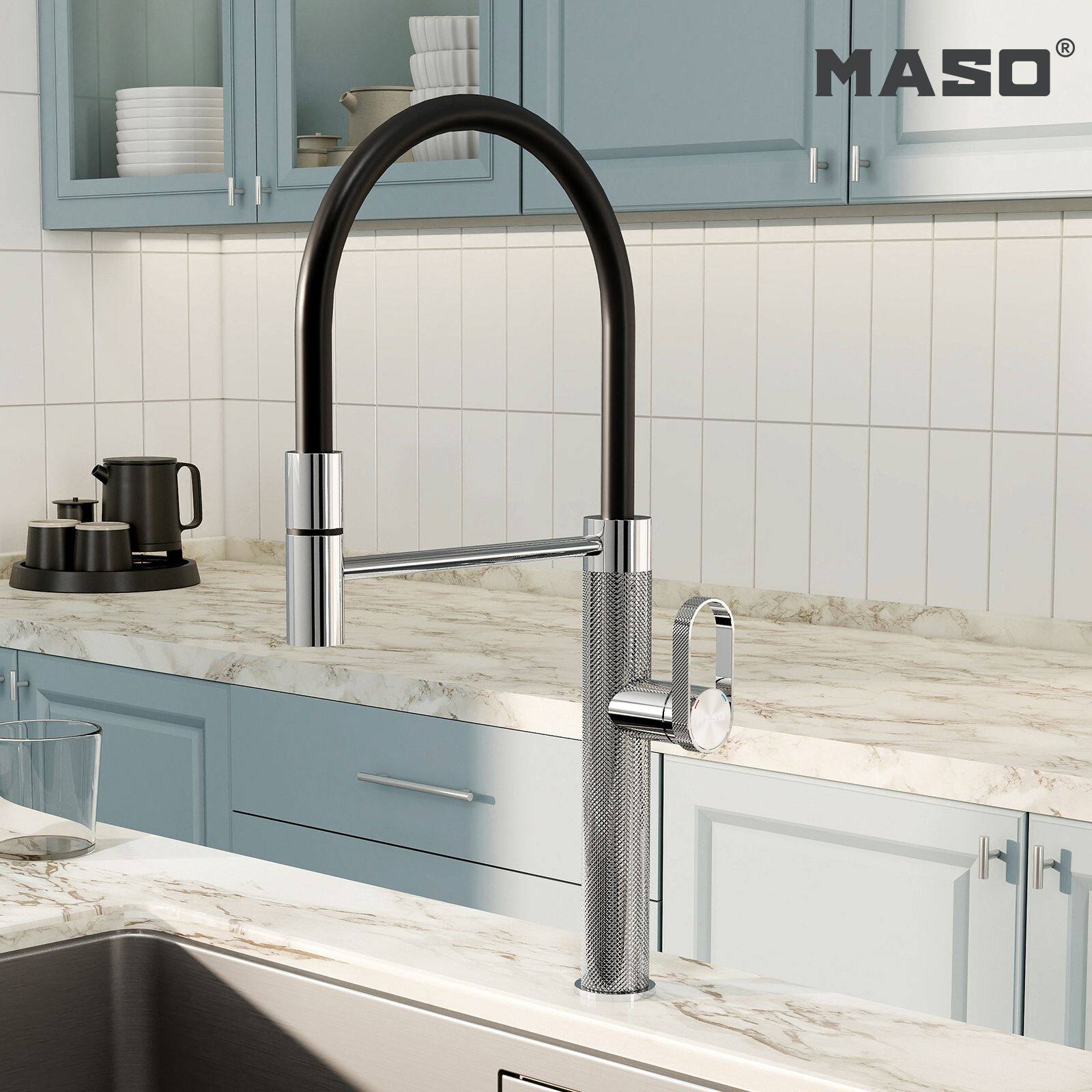 Angle. ENZE - Kitchen Faucet with Pull-Down Sprayer 3 Spray Modes Single Handle High Arc Sink Faucet for Kitchen RV Laundry and Bar - Chrome.