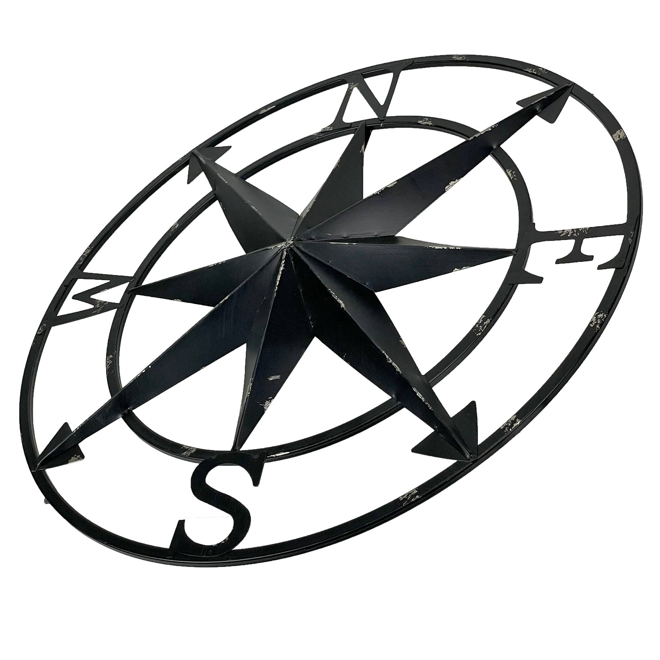 Alt View 7. Zeckos - 20 Inch Distressed Metal Compass Rose Nautical Wall Decor Indoor Outdoor, Black - Black.