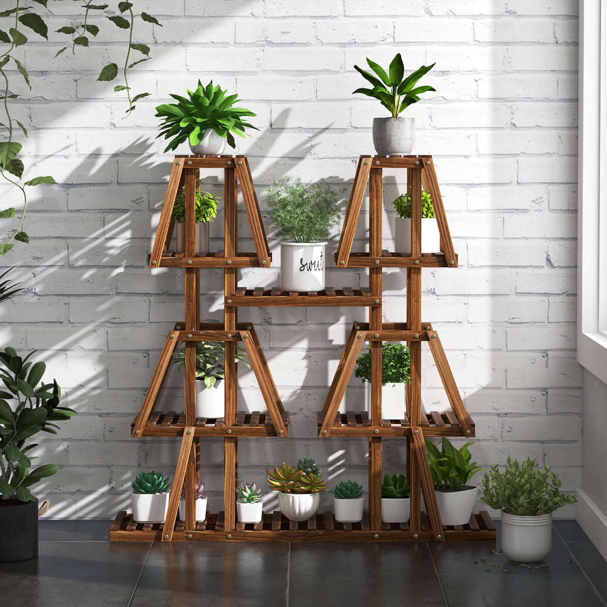Alt View 1. Gymax - Gymax 5-Tier Wood Plant Stand 10 Pots Plant Display Rack Tall Corner Plant Organizer - Brown.