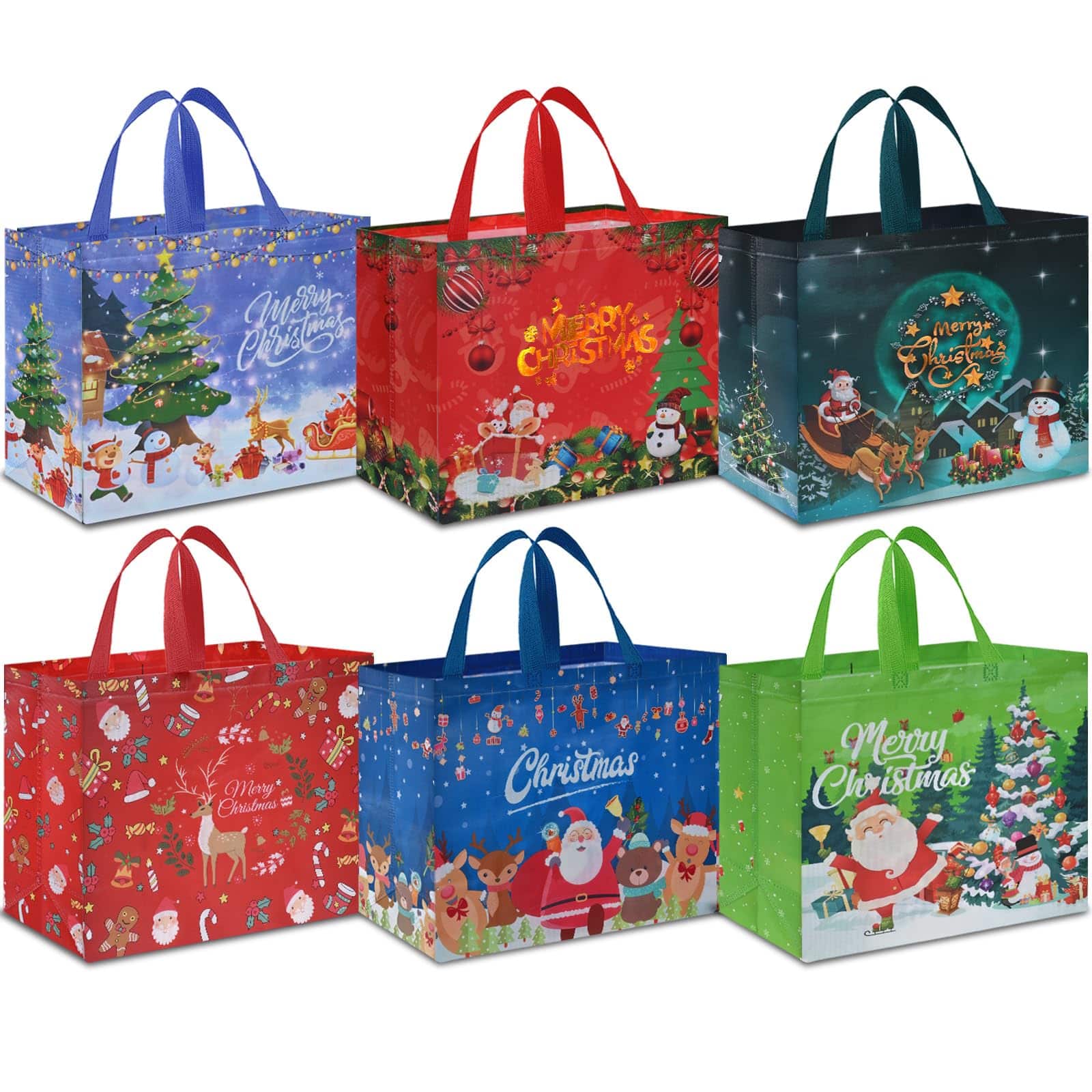 Paradigms Interiors - Extra Large Christmas Gift Bags 15 7'' X 14 2''x 5 9'' Tote With Reusable Shopping Bag For Year Xmas's Part - A: 6 pcs
