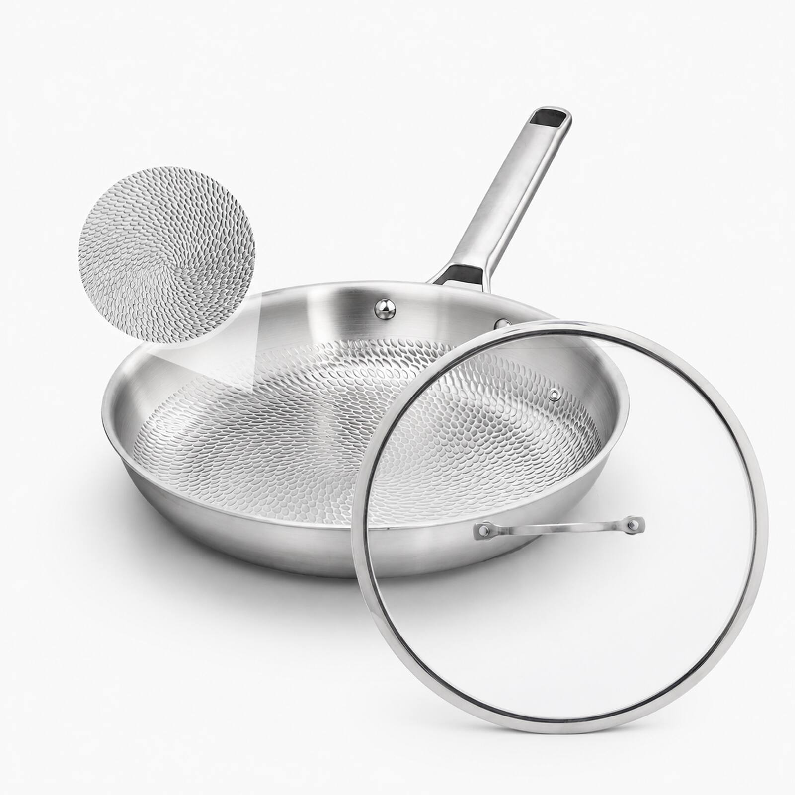 Front. Winado - 12 Inch Titanium Skillet Frying Pan with Hammered Texture and Tempered Glass Lid for All Cooktops Cooking and Oven Use - Silver.