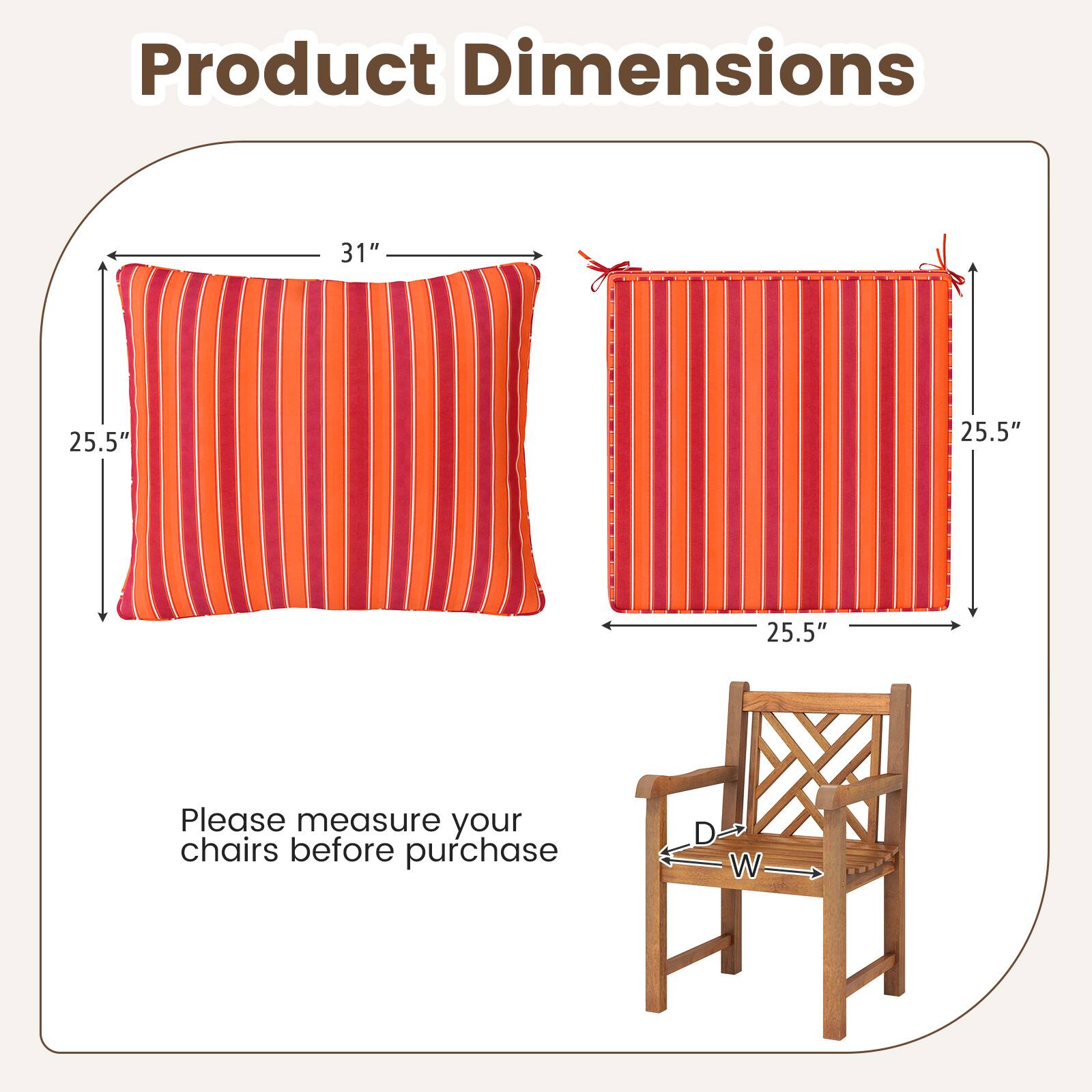 Product Dimensions

31" x 25.5" x 25.5"

Please measure your chairs before purchase

D W