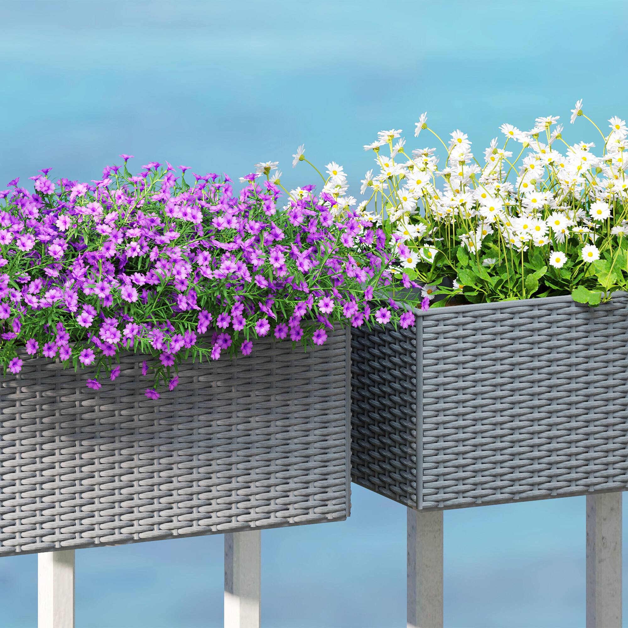 Alt View 8. Outsunny - Railing Planter Box (2 Pack, 20 Inch), Hanging Flower Pots with Hooks, Drainage Holes for Fence, Balcony - Gray.