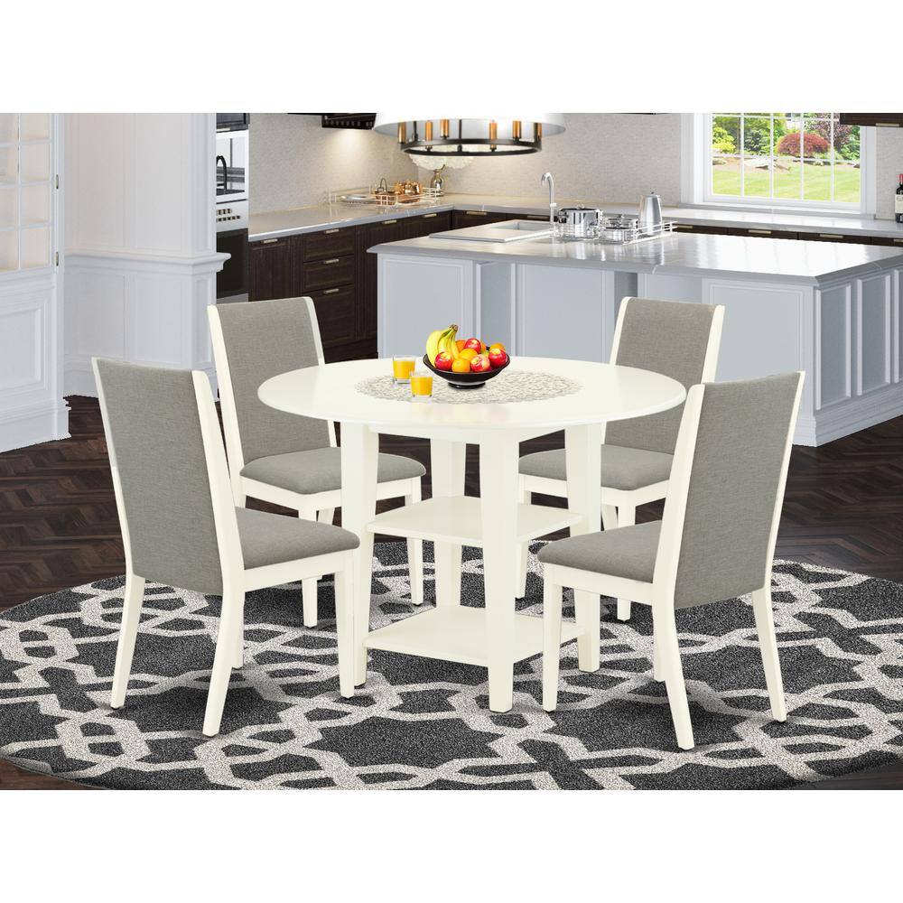 Left. East West Furniture - Dining Room Set Linen White - Brown.
