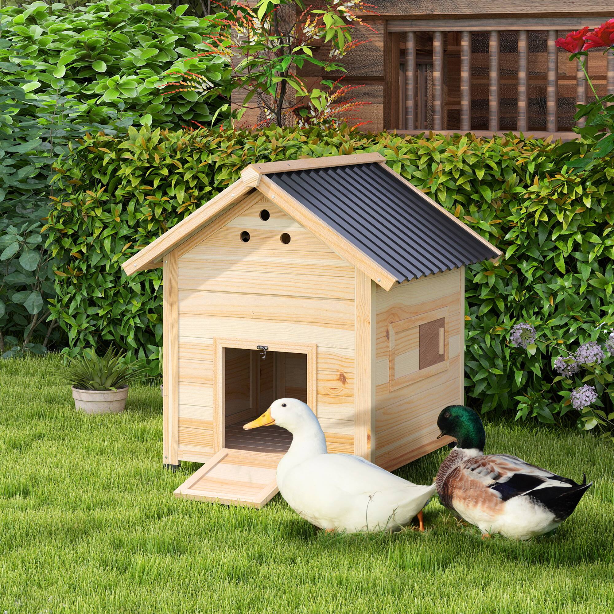 Alt View 1. Pawhut - Coop, Wooden Duck House with Openable Roof & Double Doors - Natural Wood.
