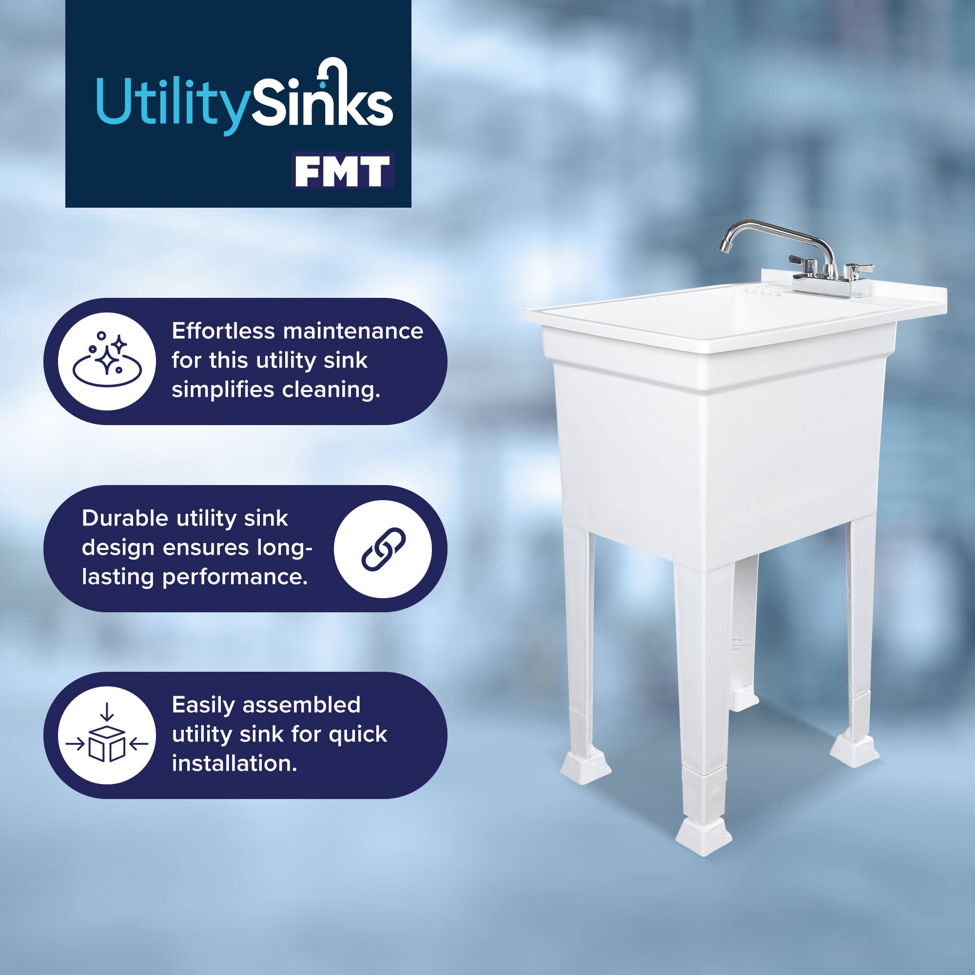 Utility Sinks FMT

- Effortless maintenance for this utility sink simplifies cleaning.
- Durable utility sink design ensures long-lasting performance.
- Easily assembled utility sink for quick installation.
