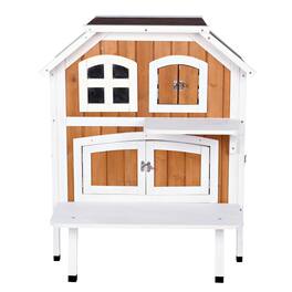 TRIXIE - 2-Story Weatherproof Elevated Outdoor Cat Retreat with Balcony, Brown - Brown/White