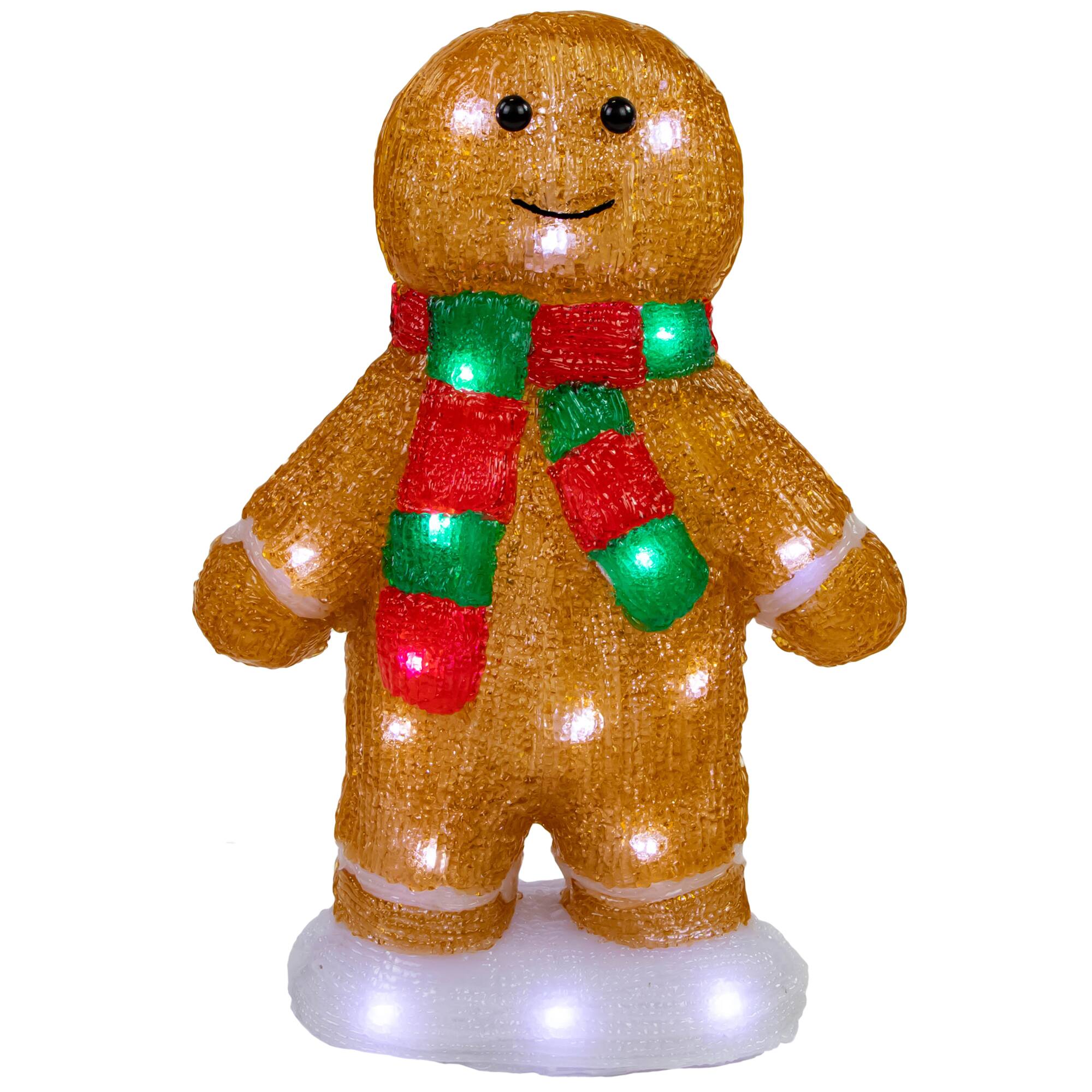 Front. Northlight - 14" LED Lighted Acrylic Gingerbread Man with Scarf Outdoor Christmas Decoration - Brown.
