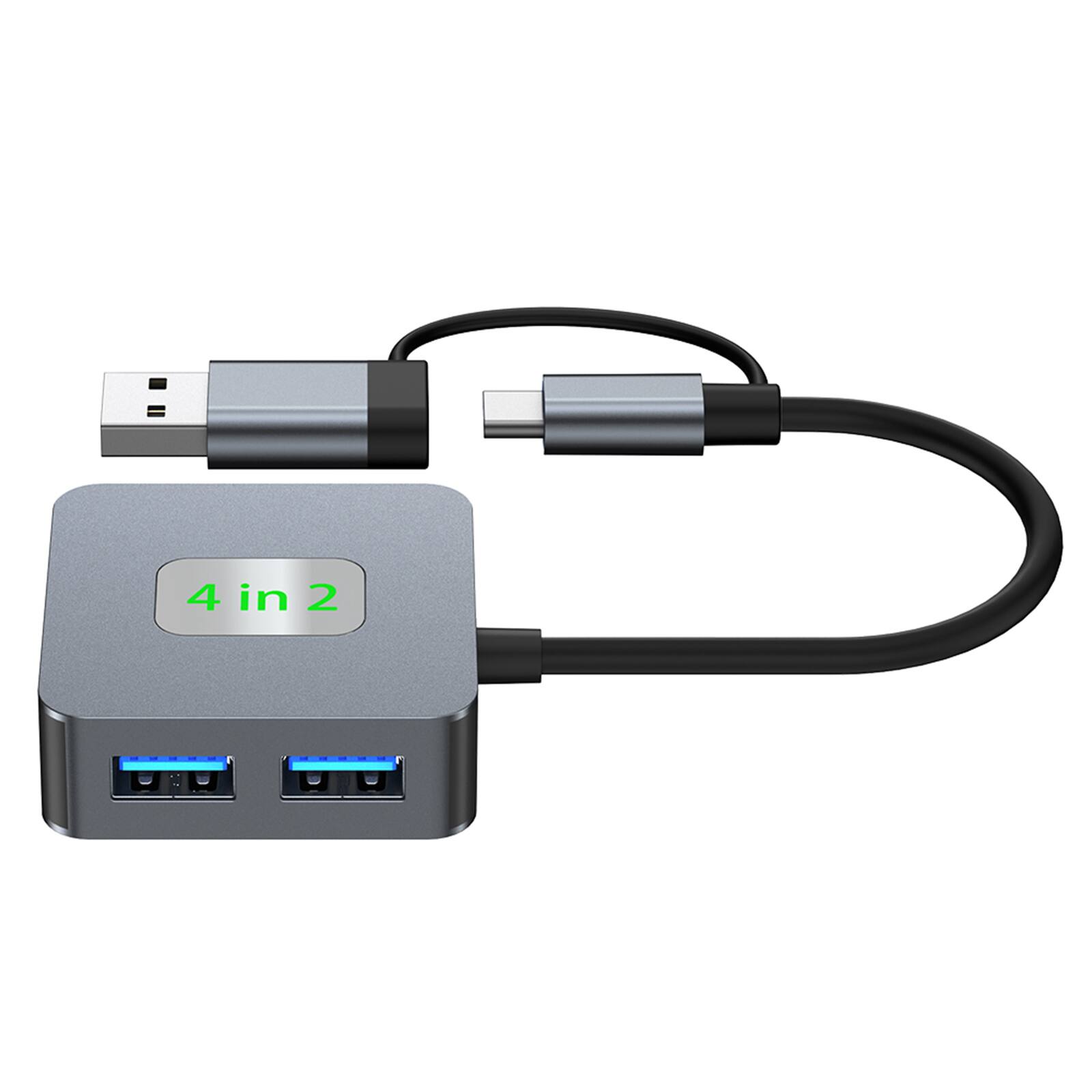 Left. Topteng - 4-Port USB 3.2 Hub, 10Gbps Each - Dual Input (USB-C/USB-A), Aluminum, for MacBook/iPad Pro/PC.