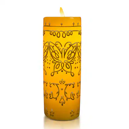 Front. Ukonic - Disney Encanto Alma's Miracle LED Flameless Candle Replica | 8 Inches Tall - Yellow.