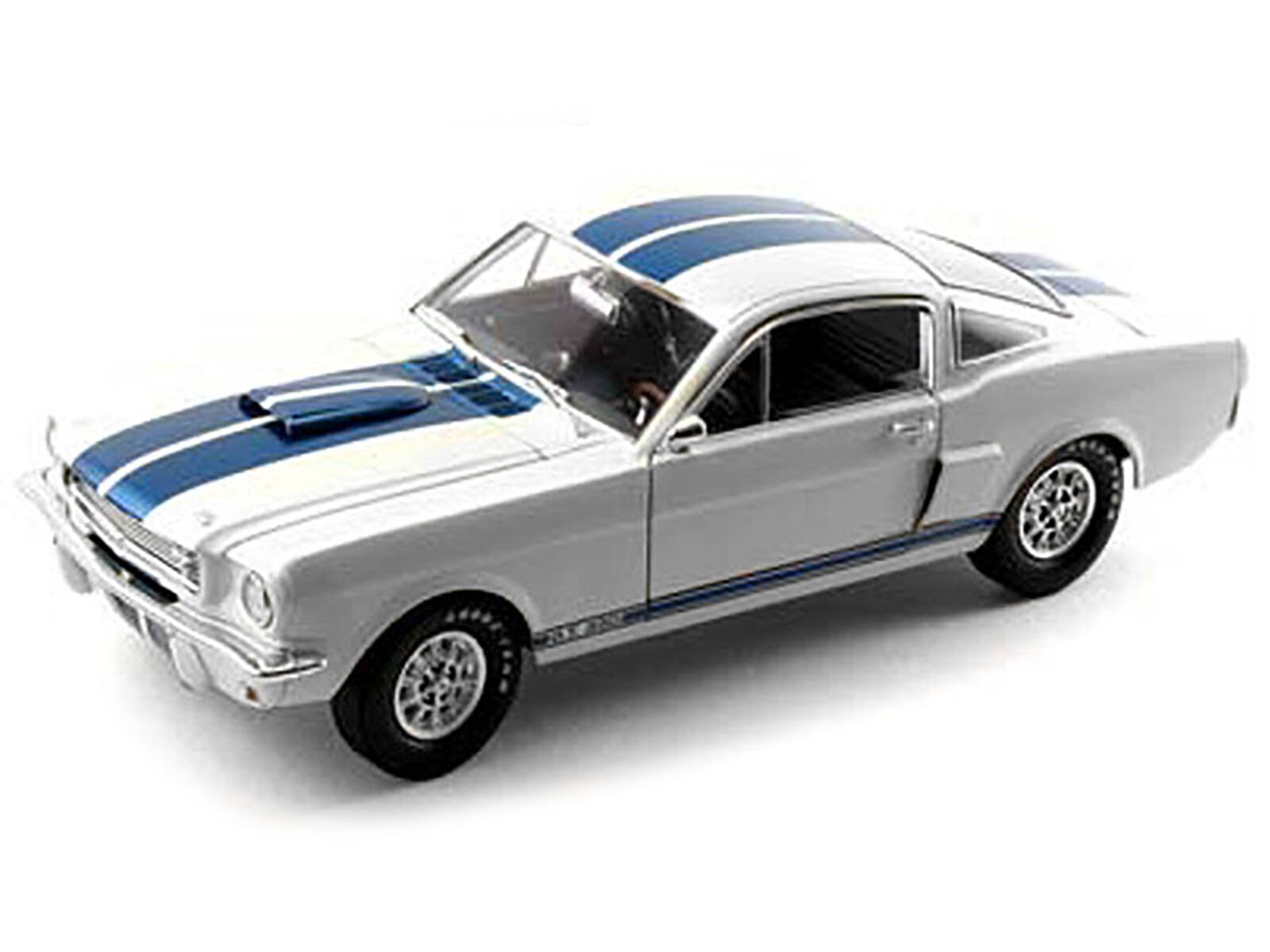 Alt View 1. Shelby Collectibles - 1966 Ford Mustang Shelby GT350 White with Blue Stripes 1/18 Diecast Model Car by Shelby Collectibles.