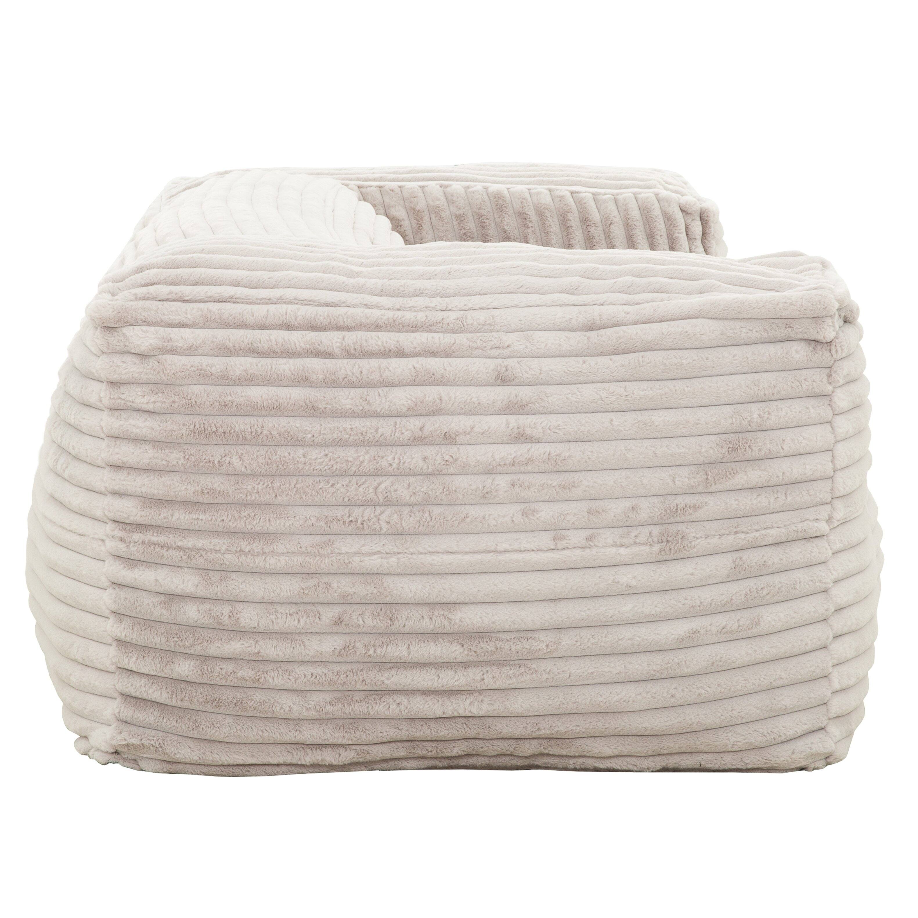 Left. LOVMOR - 71 Inch Corduroy Bean Bag Chairs Memory Foam For Living Room Lounge Bedroom Textured Ribbed Cozy Indoor Lounge - Beige.